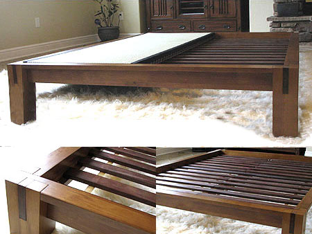 Japanese Solid Wood Bed Frame, Recessed Platform Bed Frame